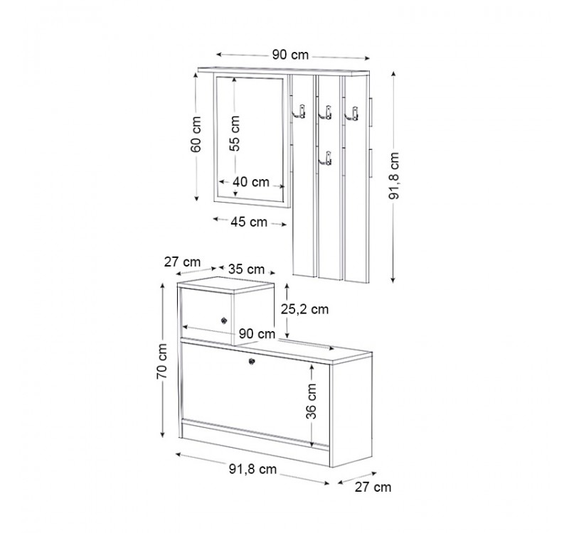 Έπιπλο εισόδου Galina Megapap χρώμα sapphire oak - λευκό 91,8x27x70εκ.