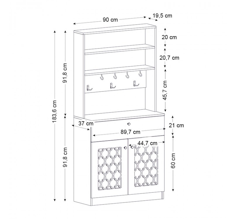 Έπιπλο κουζίνας Axel Megapap χρώμα λευκό 90x37x183,6εκ.