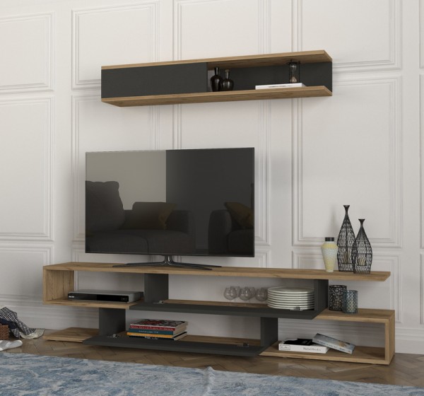 Σύνθεση τηλεόρασης Manet Megapap με LED χρώμα sepet oak - ανθρακί 180x29,5x39εκ.