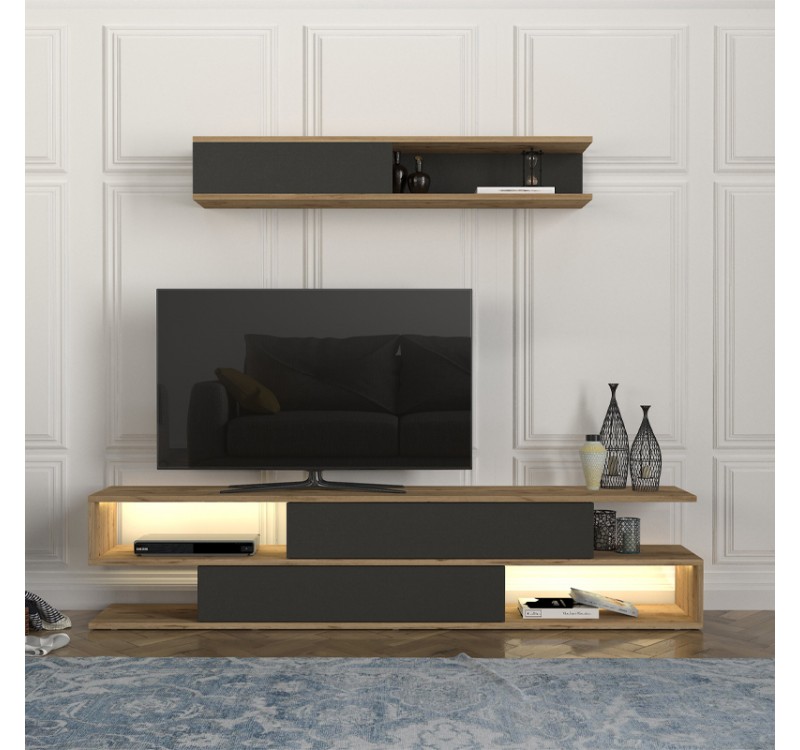 Σύνθεση τηλεόρασης Manet Megapap με LED χρώμα sepet oak - ανθρακί 180x29,5x39εκ.