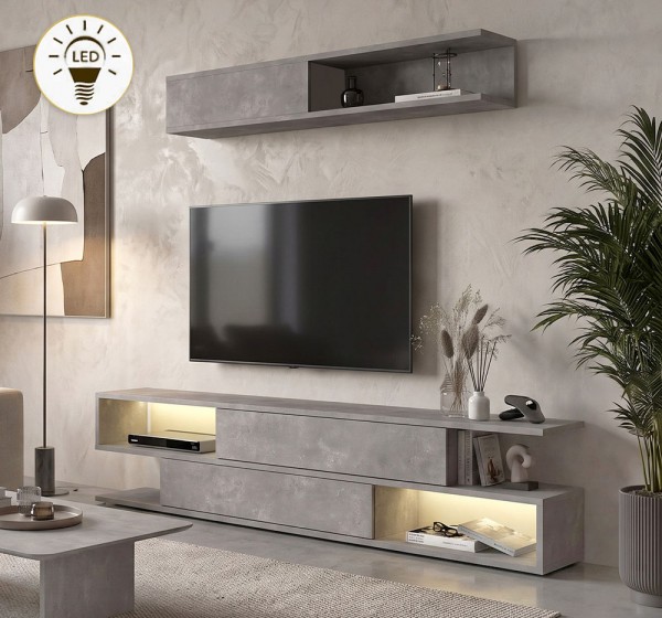 Σύνθεση τηλεόρασης Manet Megapap με LED χρώμα γκρι σκυροδέματος 180x29,5x39εκ.