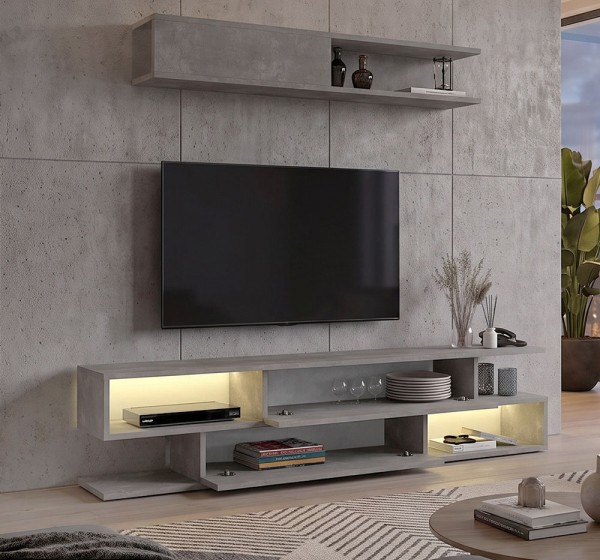 Σύνθεση τηλεόρασης Manet Megapap με LED χρώμα γκρι σκυροδέματος 180x29,5x39εκ.