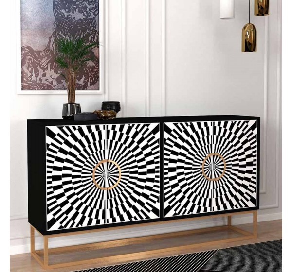 Μπουφές Gradel Megapap χρώμα μαύρο - ασπρόμαυρο 150x35x83,6εκ.