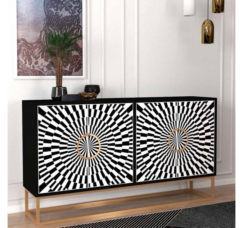 Μπουφές Gradel Megapap χρώμα μαύρο - ασπρόμαυρο 150x35x83,6εκ.