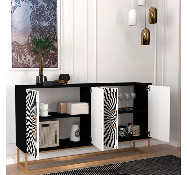 Μπουφές Gradel Megapap χρώμα μαύρο - ασπρόμαυρο 150x35x83,6εκ.