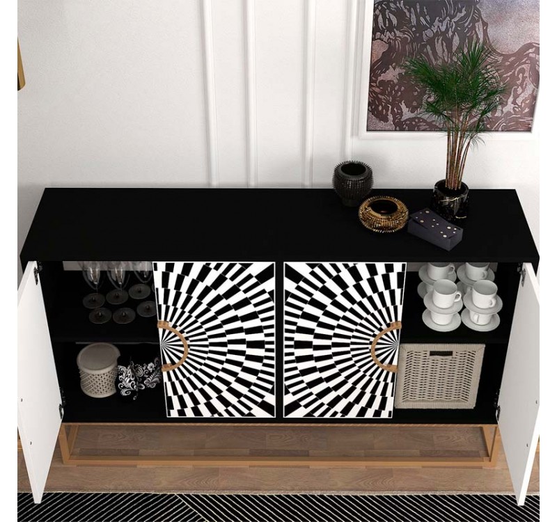 Μπουφές Gradel Megapap χρώμα μαύρο - ασπρόμαυρο 150x35x83,6εκ.