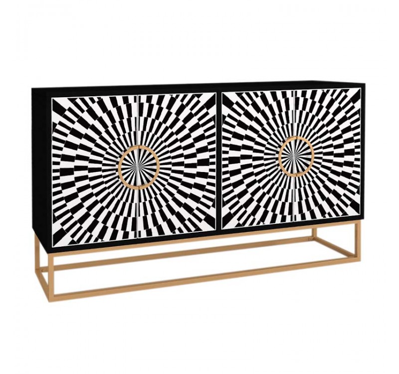 Μπουφές Gradel Megapap χρώμα μαύρο - ασπρόμαυρο 150x35x83,6εκ.
