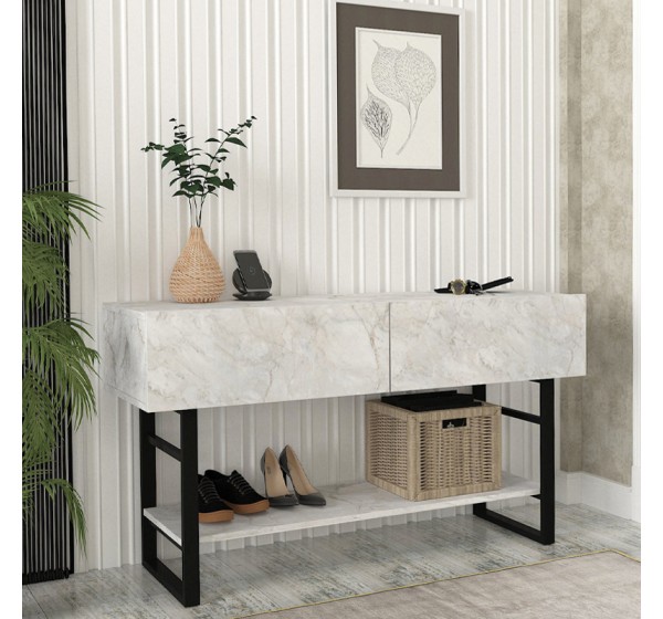 Κονσόλα Aron Megapap χρώμα λευκό εφέ μαρμάρου 138,8x41x75,7εκ.