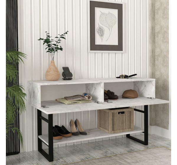 Κονσόλα Aron Megapap χρώμα λευκό εφέ μαρμάρου 138,8x41x75,7εκ.