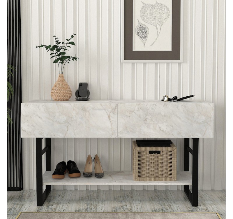 Κονσόλα Aron Megapap χρώμα λευκό εφέ μαρμάρου 138,8x41x75,7εκ.
