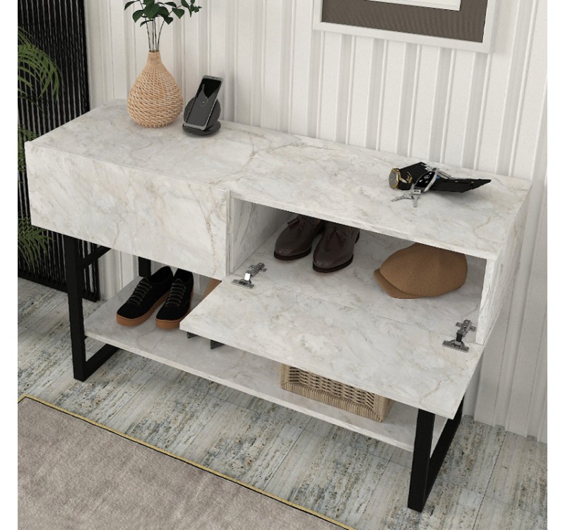 Κονσόλα Aron Megapap χρώμα λευκό εφέ μαρμάρου 138,8x41x75,7εκ.