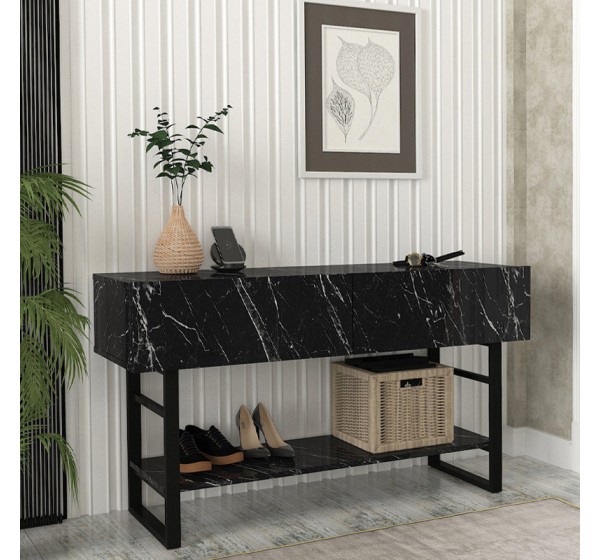Κονσόλα Aron Megapap χρώμα μαύρο εφέ μαρμάρου 138,8x41x75,7εκ.