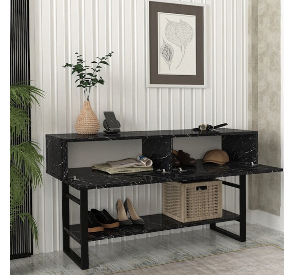 Κονσόλα Aron Megapap χρώμα μαύρο εφέ μαρμάρου 138,8x41x75,7εκ.