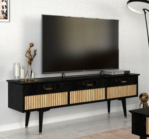 Έπιπλο τηλεόρασης Bolea Megapap χρώμα modern black 150x35x49,7 εκ.