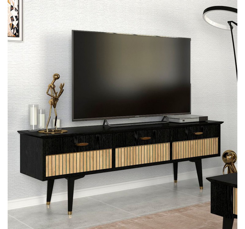 Έπιπλο τηλεόρασης Bolea Megapap χρώμα modern black 150x35x49,7 εκ.