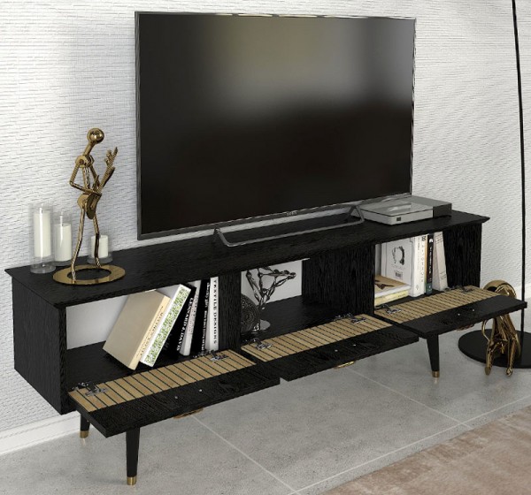 Έπιπλο τηλεόρασης Bolea Megapap χρώμα modern black 150x35x49,7 εκ.