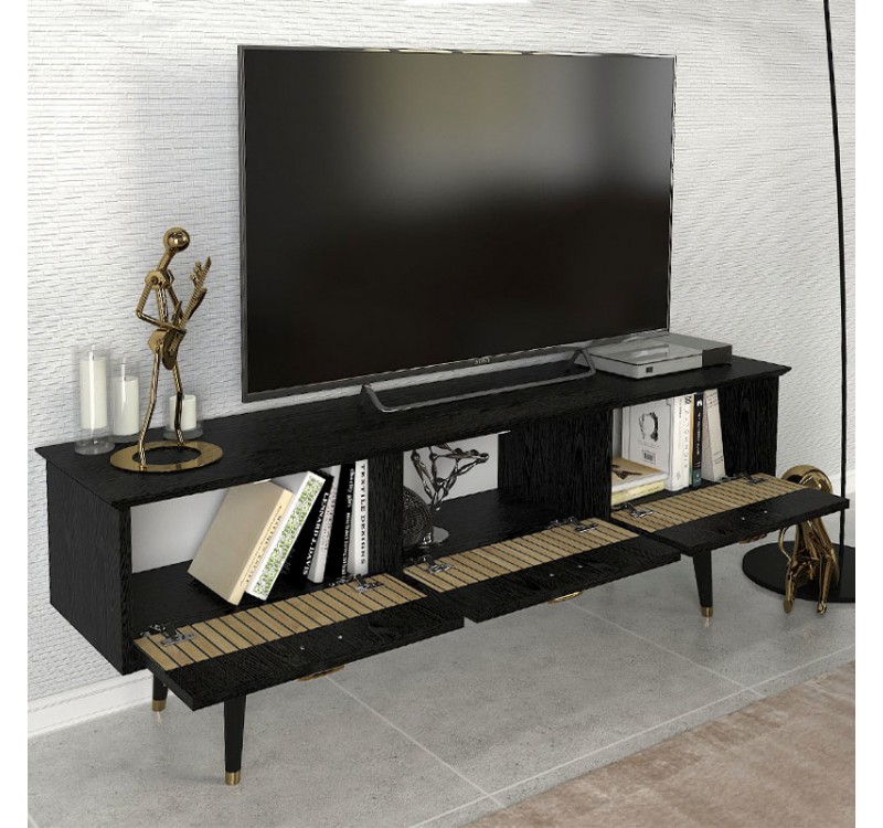 Έπιπλο τηλεόρασης Bolea Megapap χρώμα modern black 150x35x49,7 εκ.