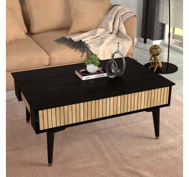 Τραπεζάκι σαλονιού Bolea Megapap χρώμα modern black - φυσικό οξιάς 90x60x38,6εκ.