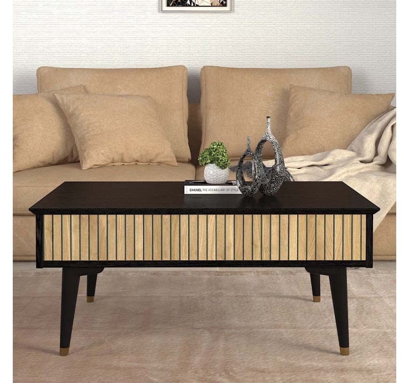 Τραπεζάκι σαλονιού Bolea Megapap χρώμα modern black - φυσικό οξιάς 90x60x38,6εκ.