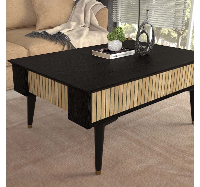 Τραπεζάκι σαλονιού Bolea Megapap χρώμα modern black - φυσικό οξιάς 90x60x38,6εκ.