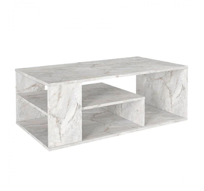 Τραπεζάκι σαλονιού Abdera Megapap χρώμα λευκό εφέ μαρμάρου 110x60x42εκ.