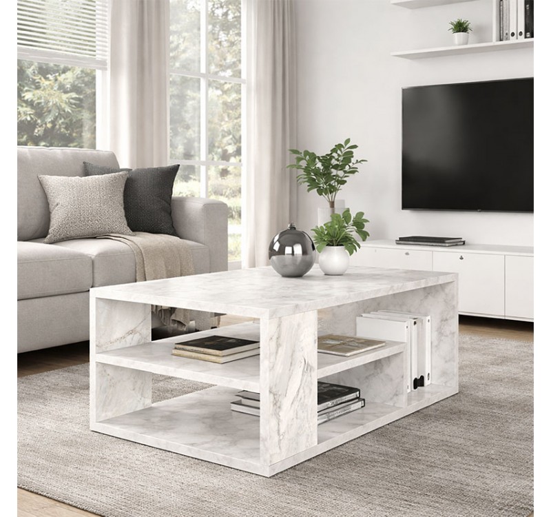 Τραπεζάκι σαλονιού Abdera Megapap χρώμα λευκό εφέ μαρμάρου 110x60x42εκ.