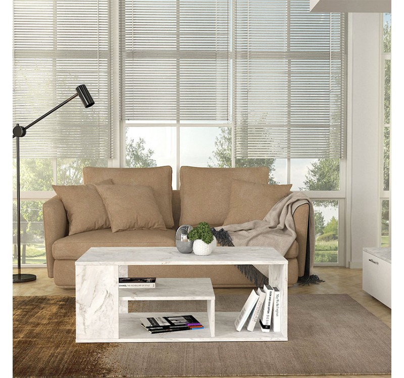 Τραπεζάκι σαλονιού Abdera Megapap χρώμα λευκό εφέ μαρμάρου 110x60x42εκ.