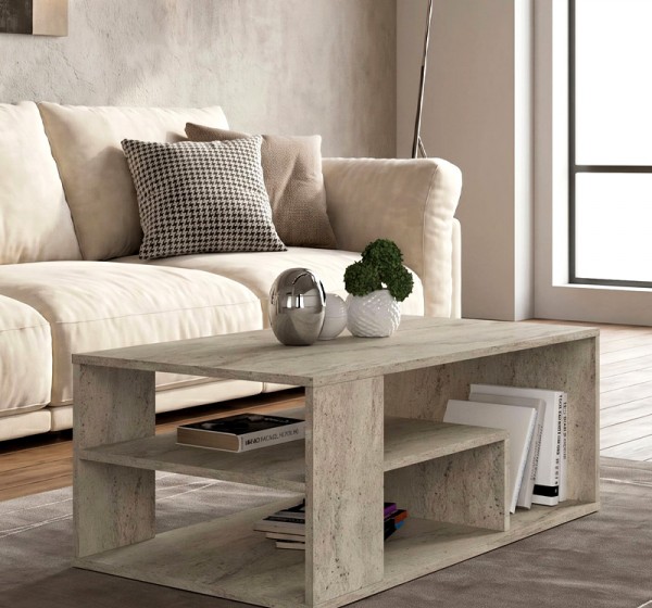 Τραπεζάκι σαλονιού Abdera Megapap χρώμα travertine 110x60x42εκ.