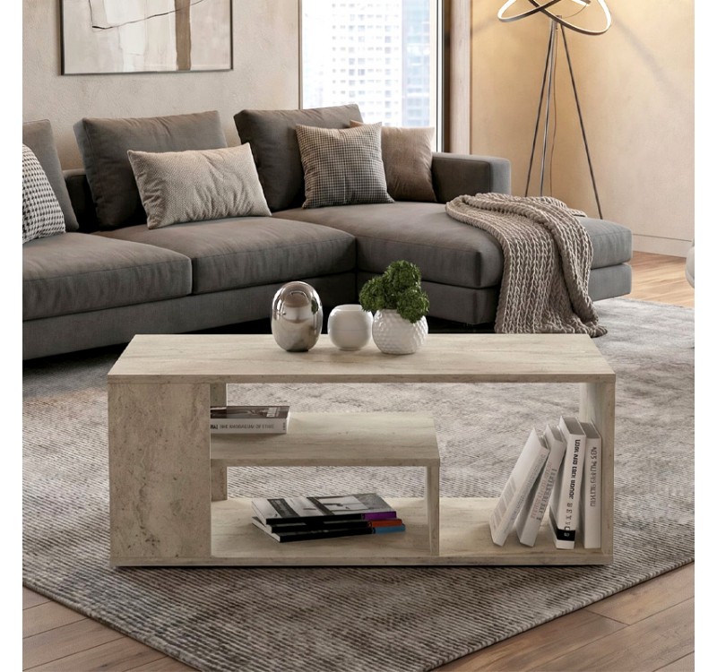 Τραπεζάκι σαλονιού Abdera Megapap χρώμα travertine 110x60x42εκ.