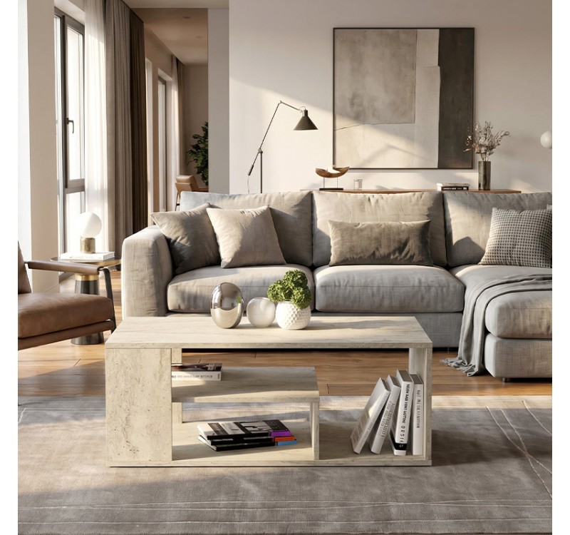 Τραπεζάκι σαλονιού Abdera Megapap χρώμα travertine 110x60x42εκ.