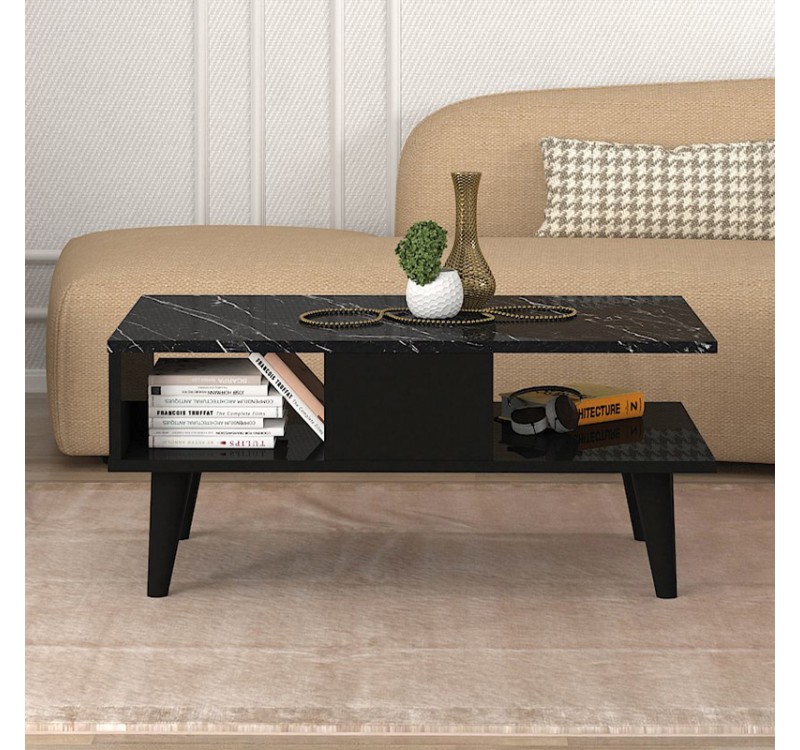 Τραπεζάκι σαλονιού Andros Megapap χρώμα μαύρο - μαύρο εφέ μαρμάρου 90x54x39,6εκ.