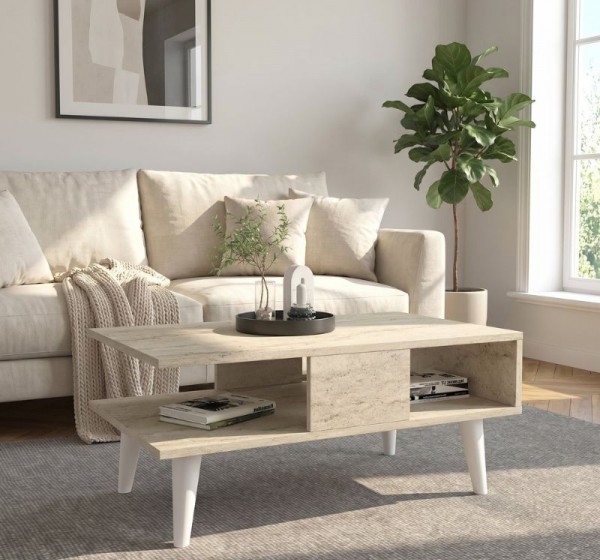 Τραπεζάκι σαλονιού Andros Megapap χρώμα travertine 90x54x39,6εκ.