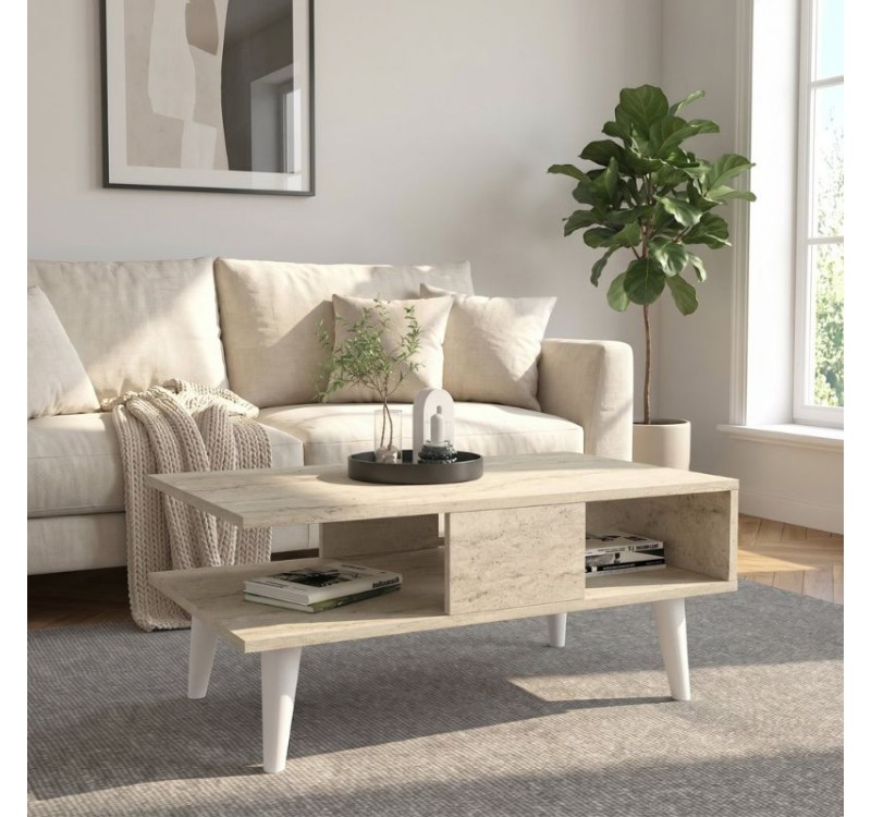 Τραπεζάκι σαλονιού Andros Megapap χρώμα travertine 90x54x39,6εκ.