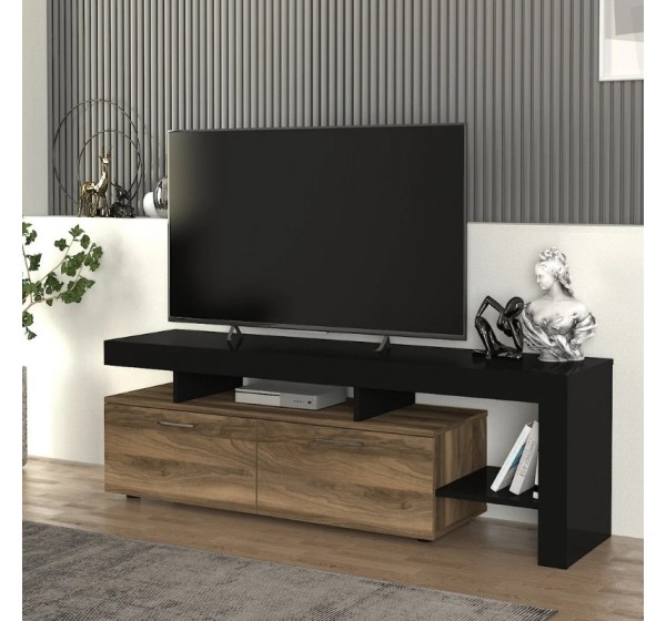 Έπιπλο τηλεόρασης Acnes Megapap χρώμα μαύρο - καρυδί 160x40x53εκ.