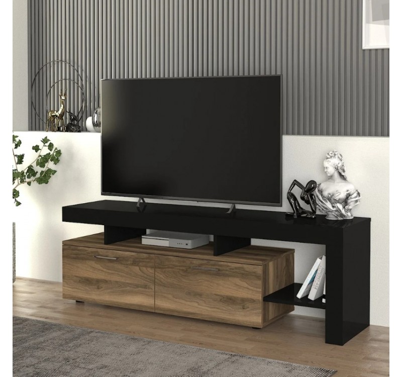 Έπιπλο τηλεόρασης Acnes Megapap χρώμα μαύρο - καρυδί 160x40x53εκ.