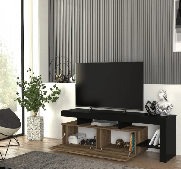 Έπιπλο τηλεόρασης Acnes Megapap χρώμα μαύρο - καρυδί 160x40x53εκ.