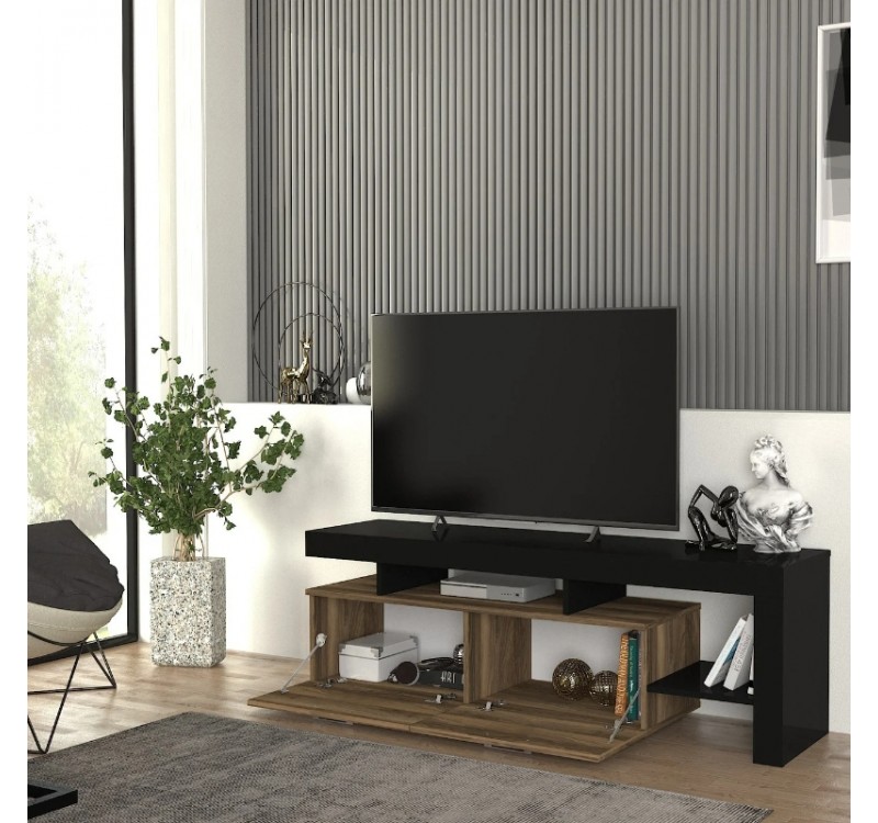 Έπιπλο τηλεόρασης Acnes Megapap χρώμα μαύρο - καρυδί 160x40x53εκ.