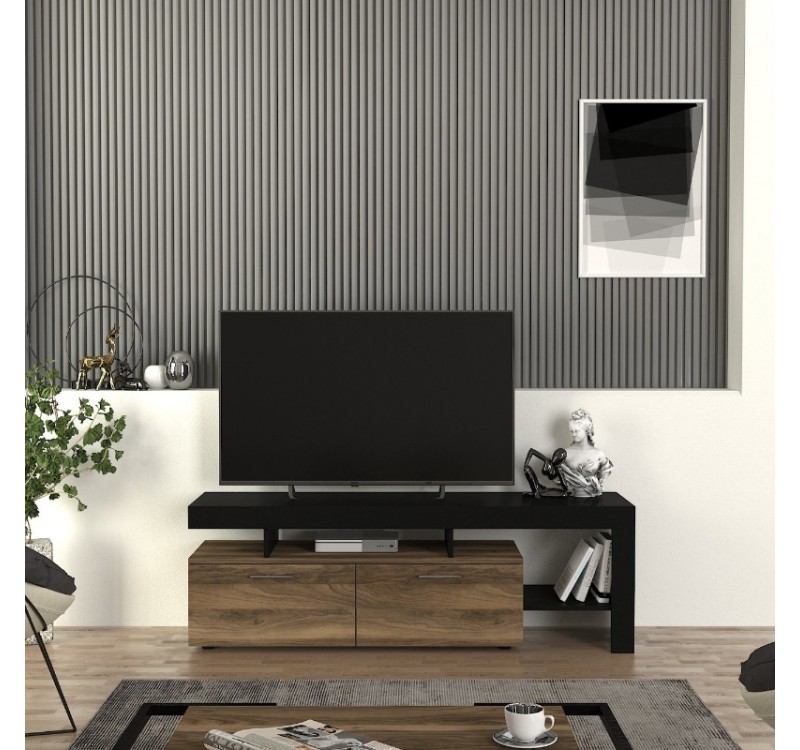 Έπιπλο τηλεόρασης Acnes Megapap χρώμα μαύρο - καρυδί 160x40x53εκ.
