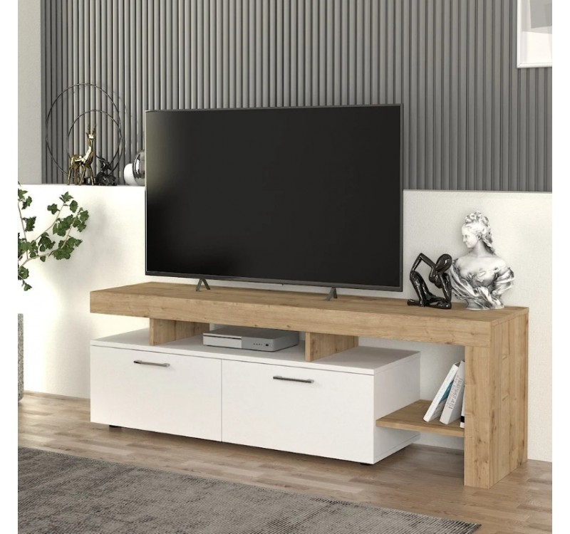 Έπιπλο τηλεόρασης Acnes Megapap χρώμα λευκό - sapphire oak 160x40x53εκ.