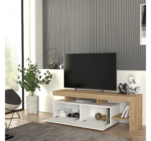 Έπιπλο τηλεόρασης Acnes Megapap χρώμα λευκό - sapphire oak 160x40x53εκ.