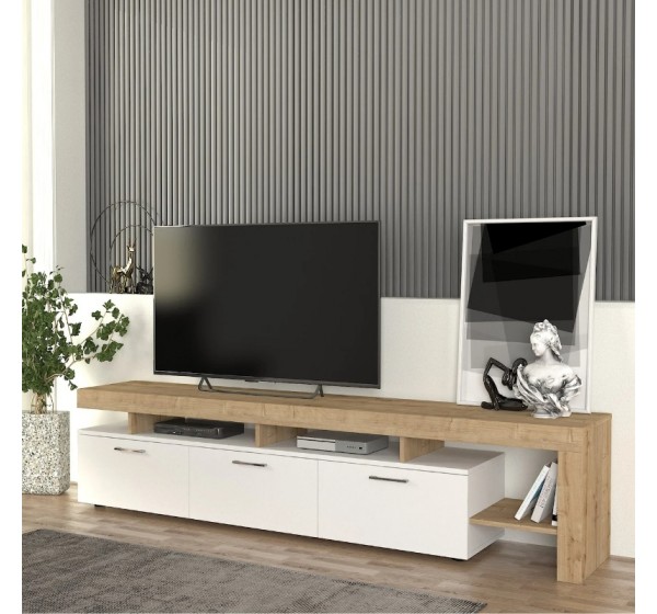 Έπιπλο τηλεόρασης Acnes Megapap χρώμα λευκό - sapphire oak 220x40x52εκ.