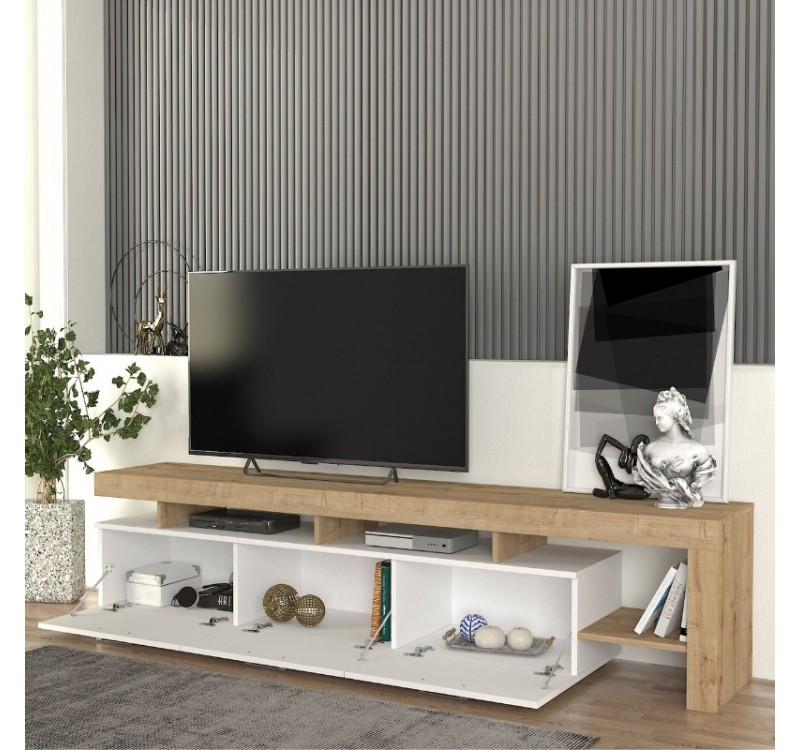 Έπιπλο τηλεόρασης Acnes Megapap χρώμα λευκό - sapphire oak 220x40x52εκ.