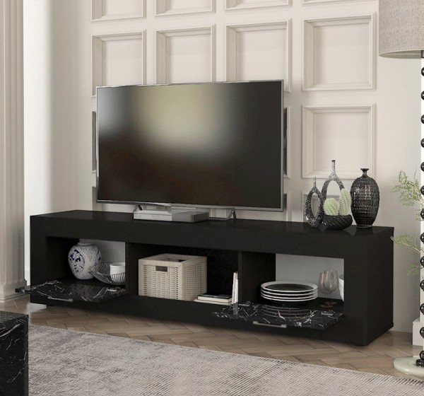 Έπιπλο τηλεόρασης Davin Megapap χρώμα μαύρο - μαύρο εφέ μαρμάρου 180x40x47εκ.
