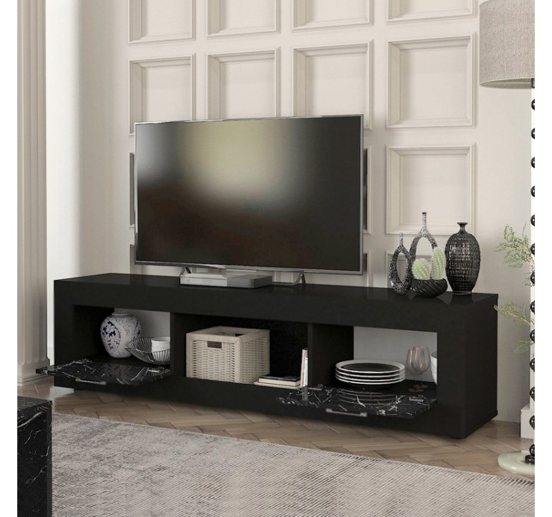 Έπιπλο τηλεόρασης Davin Megapap χρώμα μαύρο - μαύρο εφέ μαρμάρου 180x40x47εκ.