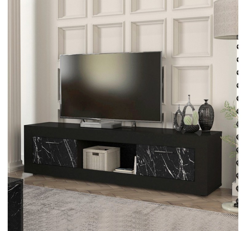 Έπιπλο τηλεόρασης Davin Megapap χρώμα μαύρο - μαύρο εφέ μαρμάρου 180x40x47εκ.