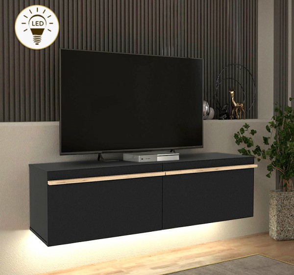 Έπιπλο τηλεόρασης επιτοίχιο Morel Megapap με LED χρώμα μαύρο 140x41,8x40εκ.
