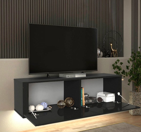 Έπιπλο τηλεόρασης επιτοίχιο Morel Megapap με LED χρώμα μαύρο 140x41,8x40εκ.