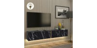 Έπιπλο τηλεόρασης επιτοίχιο Figure Megapap με LED χρώμα μαύρο εφέ μαρμάρου 181,8x31,7x30εκ.
