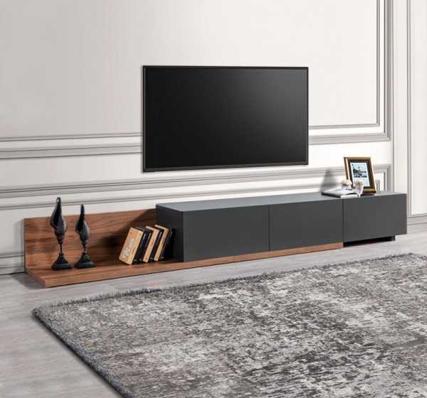 Έπιπλο τηλεόρασης Enstey Megapap επεκτεινόμενο χρώμα καρυδί - ανθρακί 260x41,8x33,5εκ.