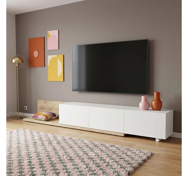 Έπιπλο τηλεόρασης Enstey Megapap επεκτεινόμενο χρώμα sapphire oak - λευκό 260x41,8x33,5εκ.